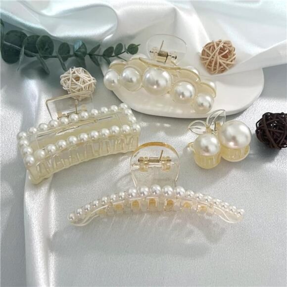 Pearl & Resin Claw Clips (4-Pack) | Strong Hold Non-Slip Hair Accessories - Picture 4 of 4